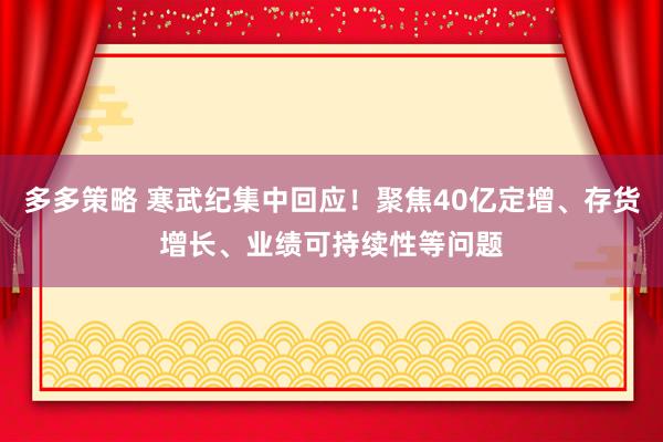 多多策略 寒武纪集中回应！聚焦40亿定增、存货增长、业绩可持续性等问题